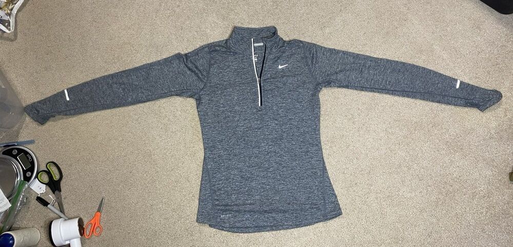 Nike Element Women's Small 1/2 Zip Running Top Dri-Fit Heather Gray Long Sleeve